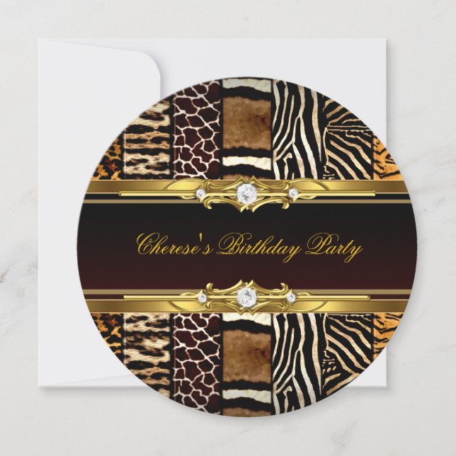 Mixed Animal Prints Birthday Party Gold Black 2 Invitation (Front)