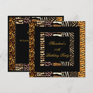 Mixed Animal Prints Gold Black Birthday Party Invitation