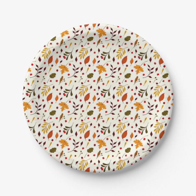 Mixed autumn leaves paper plates (Front)