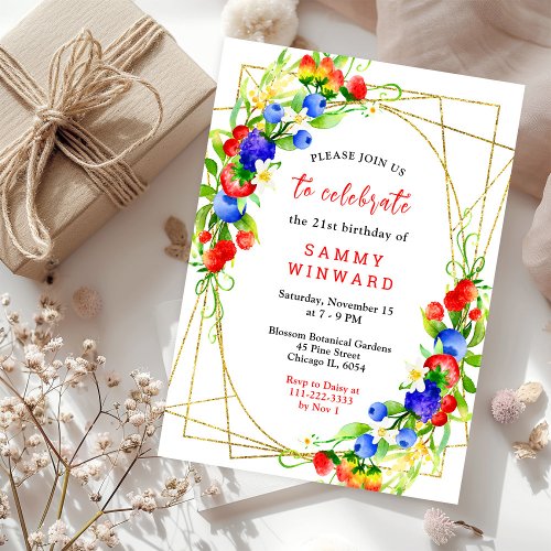 Mixed Berries and Foliage Birthday Invitation