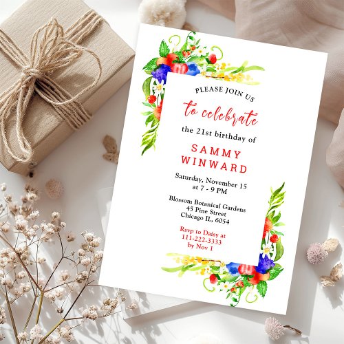 Mixed Berries and Foliage Birthday Invitation