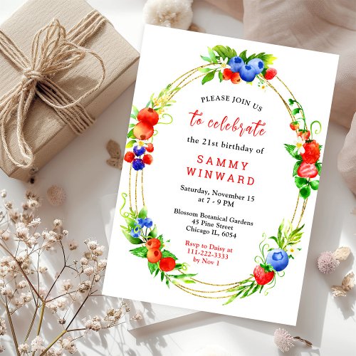 Mixed Berries and Foliage Birthday Invitation