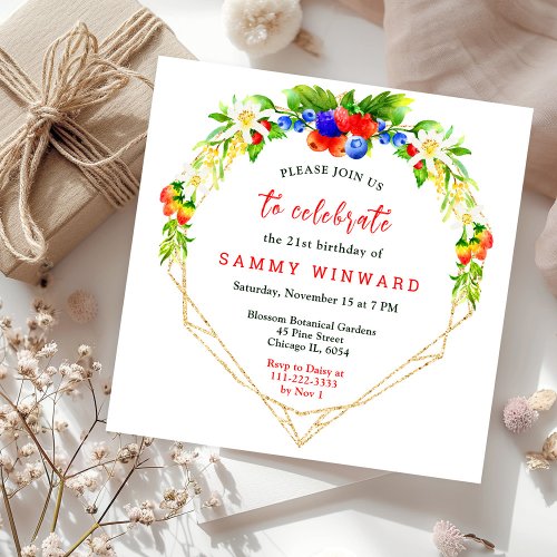 Mixed Berries and Foliage Birthday Invitation