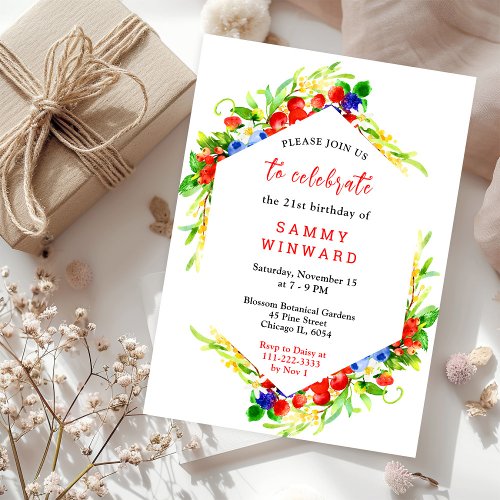 Mixed Berries and Foliage Birthday Invitation