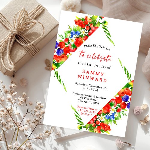 Mixed Berries and Foliage Birthday Invitation