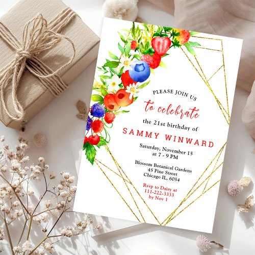 Mixed Berries and Foliage Birthday Invitation