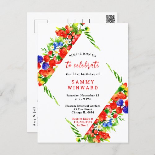 Mixed Berries and Foliage Birthday Postcard