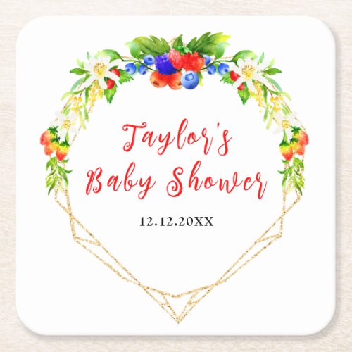 Mixed Berries Baby Shower Square Paper Coaster