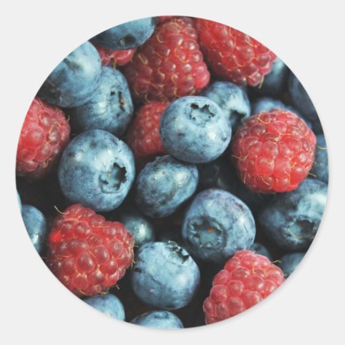 Mixed berries blueberries and raspberries design classic round sticker