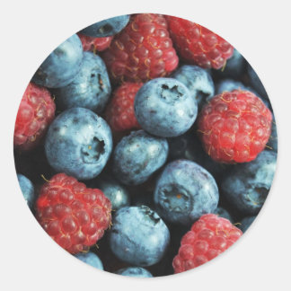 Mixed berries (blueberries and raspberries) design classic round sticker