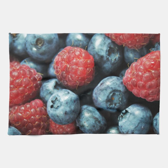Mixed berries (blueberries and raspberries) design towel (Horizontal)