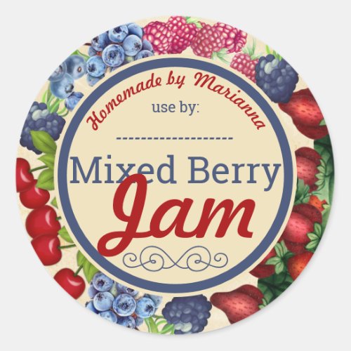 Mixed berry berries jam pie filling home canning classic round sticker
