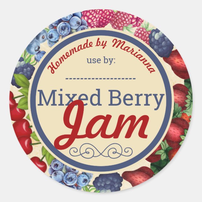 Mixed berry berries jam pie filling home canning classic round sticker (Front)