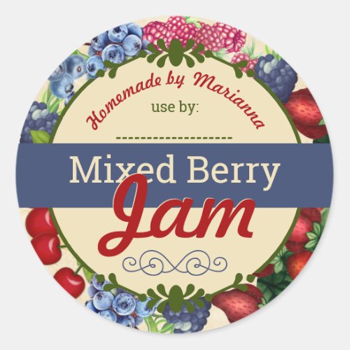 Mixed berry berries jam pie filling home canning classic round sticker