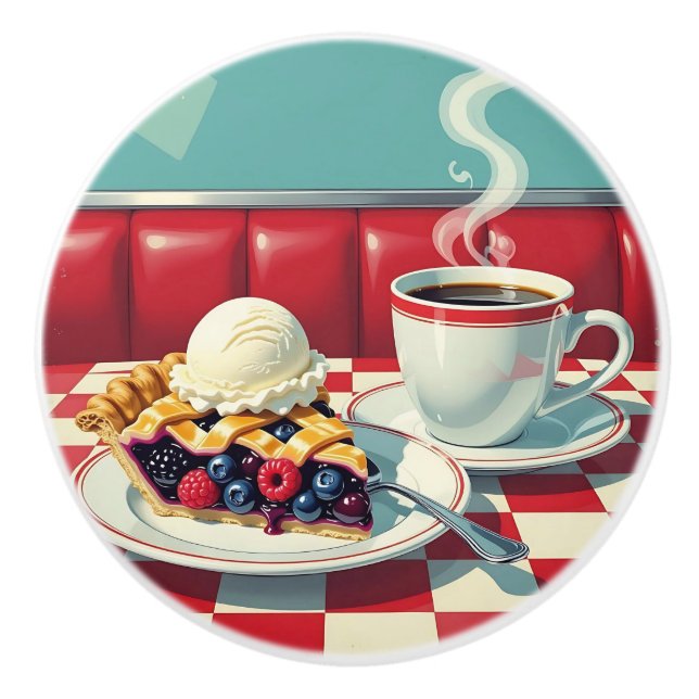 Mixed Berry Pie, Ice Cream and Coffee Ceramic Knob (Front)