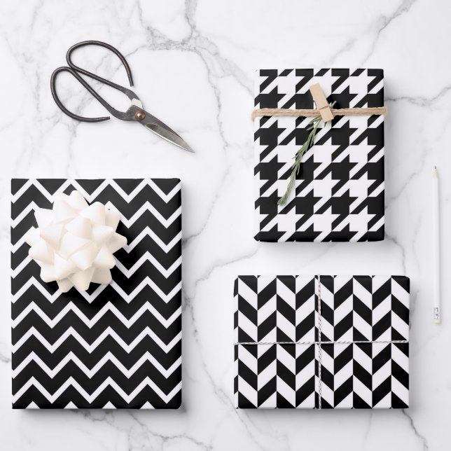 Mixed Black & White Geometric Patterns  Wrapping P Paper Sheets (Front)