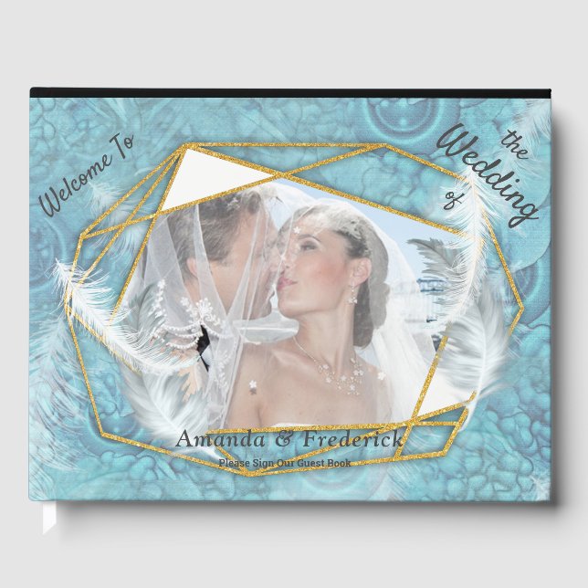 Mixed blue silky pattern with white sparkles guest book (Front)