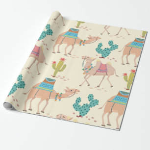 Mixed cactus and camel pattern wrapping paper