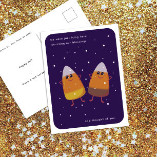 Mixed Candy Corn Couple "Counting Blessings" Fall Holiday Postcard