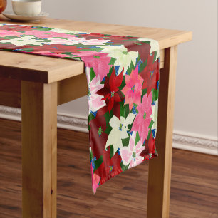 Mixed Christmas Poinsettias Short Table Runner