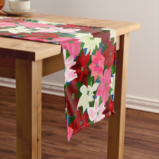 Mixed Christmas Poinsettias Short Table Runner (In Situ)