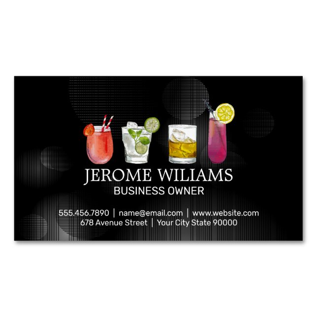Mixed Cocktail Drinks | Mixology Bartend Business Card Magnet (Front)