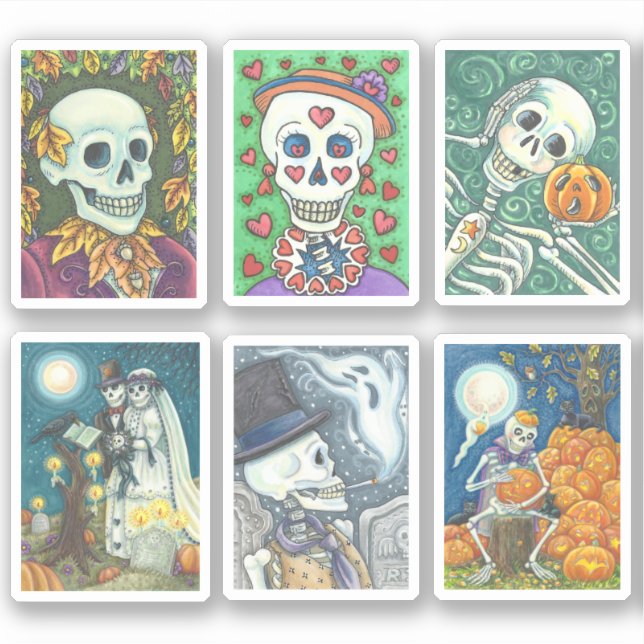 MIXED COLLECTION WHIMSY SKULL, SKELETON DEAD BRIDE STICKER (Front)