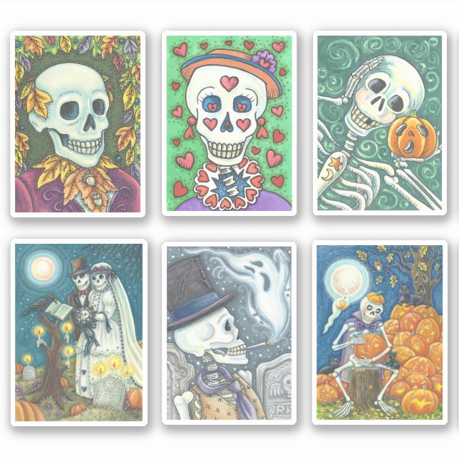 MIXED COLLECTION WHIMSY SKULL, SKELETON DEAD BRIDE STICKER (Front)