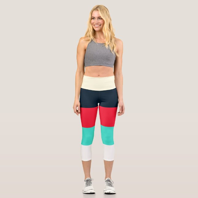 Mixed Color Stripe Capri Leggings (Front)
