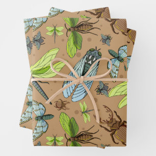 Mixed Colorful Bugs and Insects Wrapping Paper Sheets