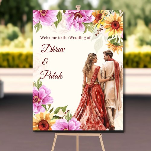 Mixed couple Indian wedding welcome sign