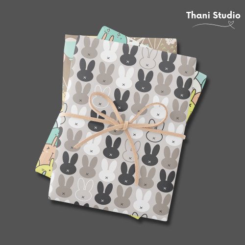 Mixed Cute Easter Bunny Modern Vintage Pastel Wrapping Paper Sheets