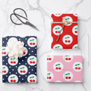 Mixed Cute Summer Red Cherries Wrapping Paper Sheets