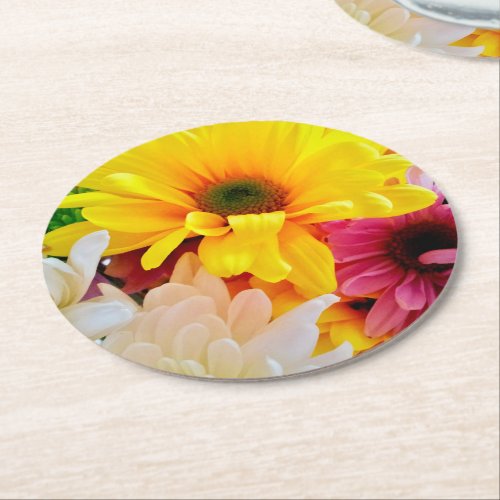 Mixed Daisies Bouquet_Round Coasters