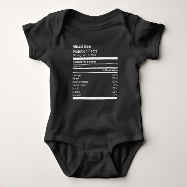 Mixed Desi Nutrition Facts Baby Jersey T-Shirt Baby Bodysuit (Front)