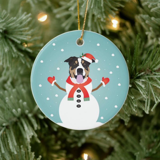 Mixed Dog Christmas Snowman Ceramic Ornament (Tree)