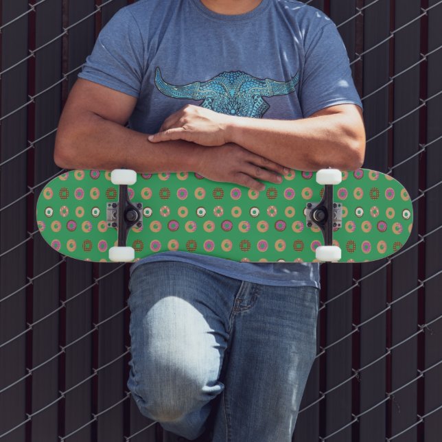 Mixed Donuts Pattern Name Green  Skateboard (Outdoor 3)