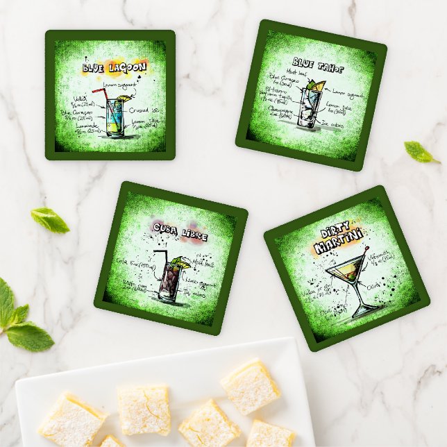 Mixed Drink Cocktails Recipes Coaster Set (In Situ)