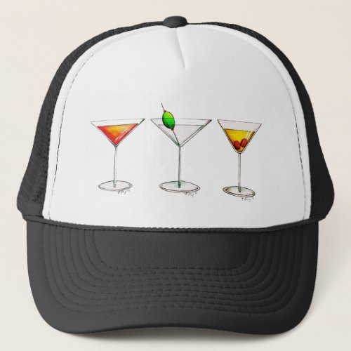 Mixed Drinks Cocktails Martini Manhattan Cosmo Trucker Hat