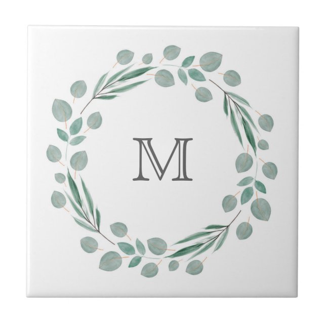 Mixed Eucalyptus Leaves Wreath Ceramic Tile (Front)