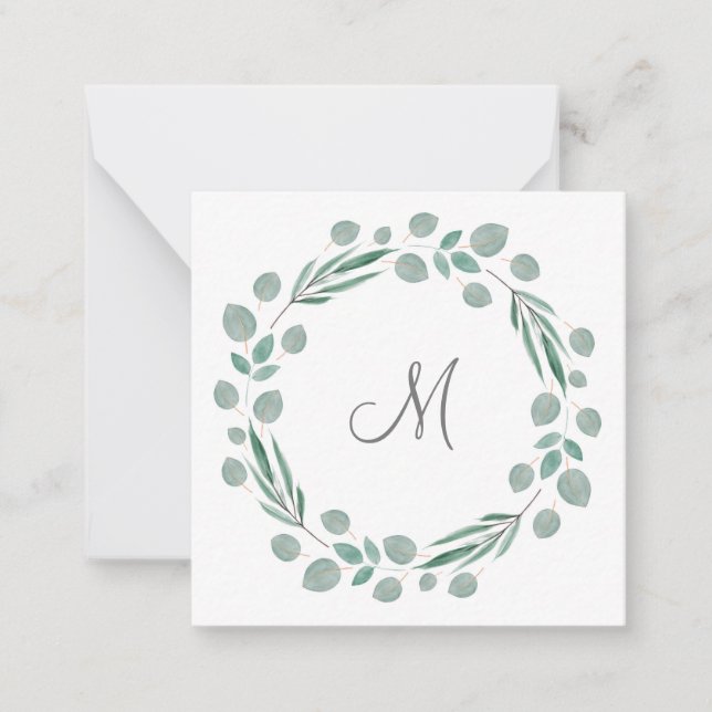 'Mixed Eucalyptus Leaves Wreath' Watercolor Note Card (Front)