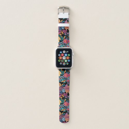 Mixed Fall Floral Leaves Berry Watercolor Pattern Apple Watch Band