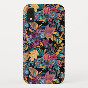 Mixed Fall Floral Leaves Berry Watercolor Pattern iPhone XR Case