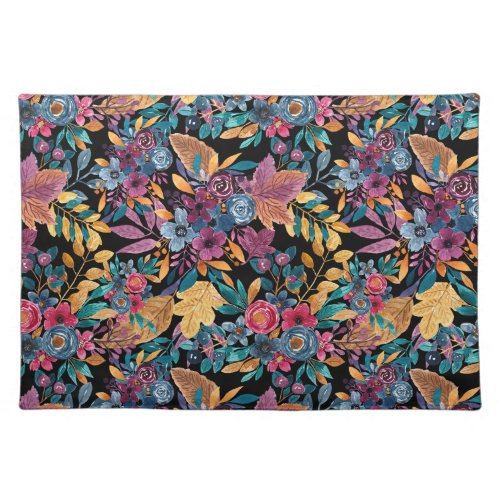 Mixed Fall Floral Leaves Berry Watercolor Pattern Cloth Placemat