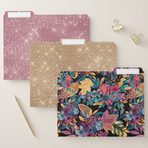 Mixed Fall Floral Leaves Berry Watercolor Pattern File Folder