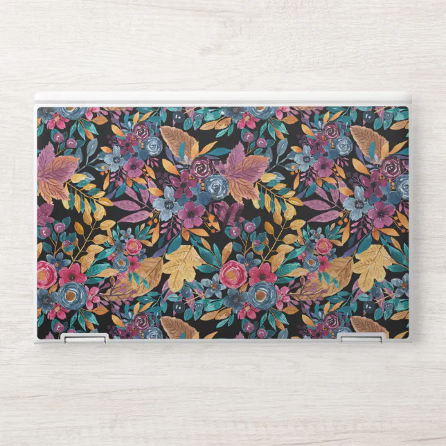 Mixed Fall Floral Leaves Berry Watercolor Pattern HP Laptop Skin | Zazzle