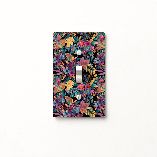 Mixed Fall Floral Leaves Berry Watercolor Pattern Light Switch Cover (In Situ)