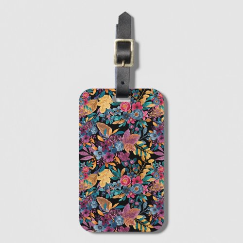 Mixed Fall Floral Leaves Berry Watercolor Pattern Luggage Tag