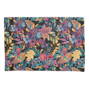 Mixed Fall Floral Leaves Berry Watercolor Pattern Pillow Case