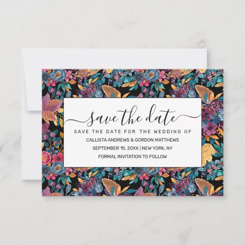 Mixed Fall Floral Leaves Berry Watercolor Pattern Save The Date